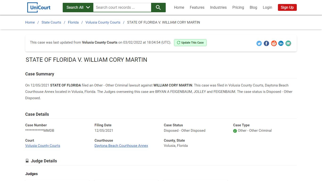 STATE OF FLORIDA V WILLIAM CORY MARTIN | Court Records ...